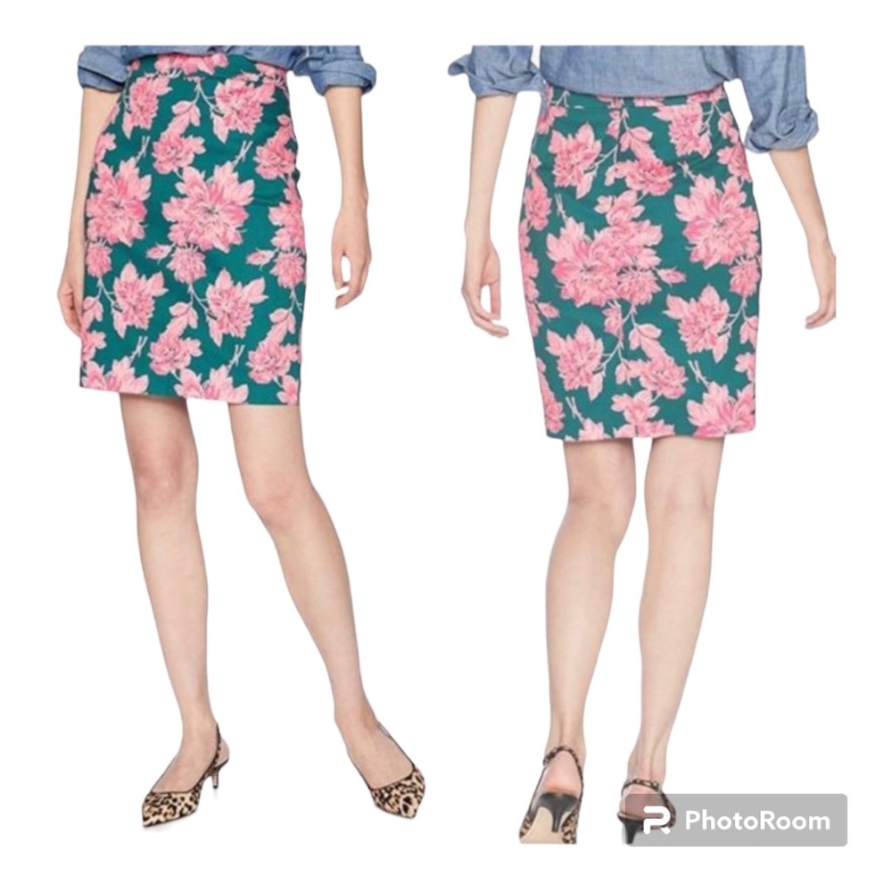 J CREW Floral Hawaiian Aloha Green Pink Pencil Skirt NEW Sz 4